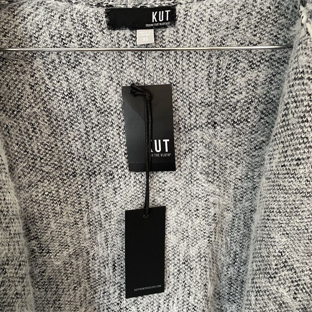 NEW Kut From The Kloth Open Front Cardigan Womens XS Buffalo Plaid Black White - Picture 3 of 12